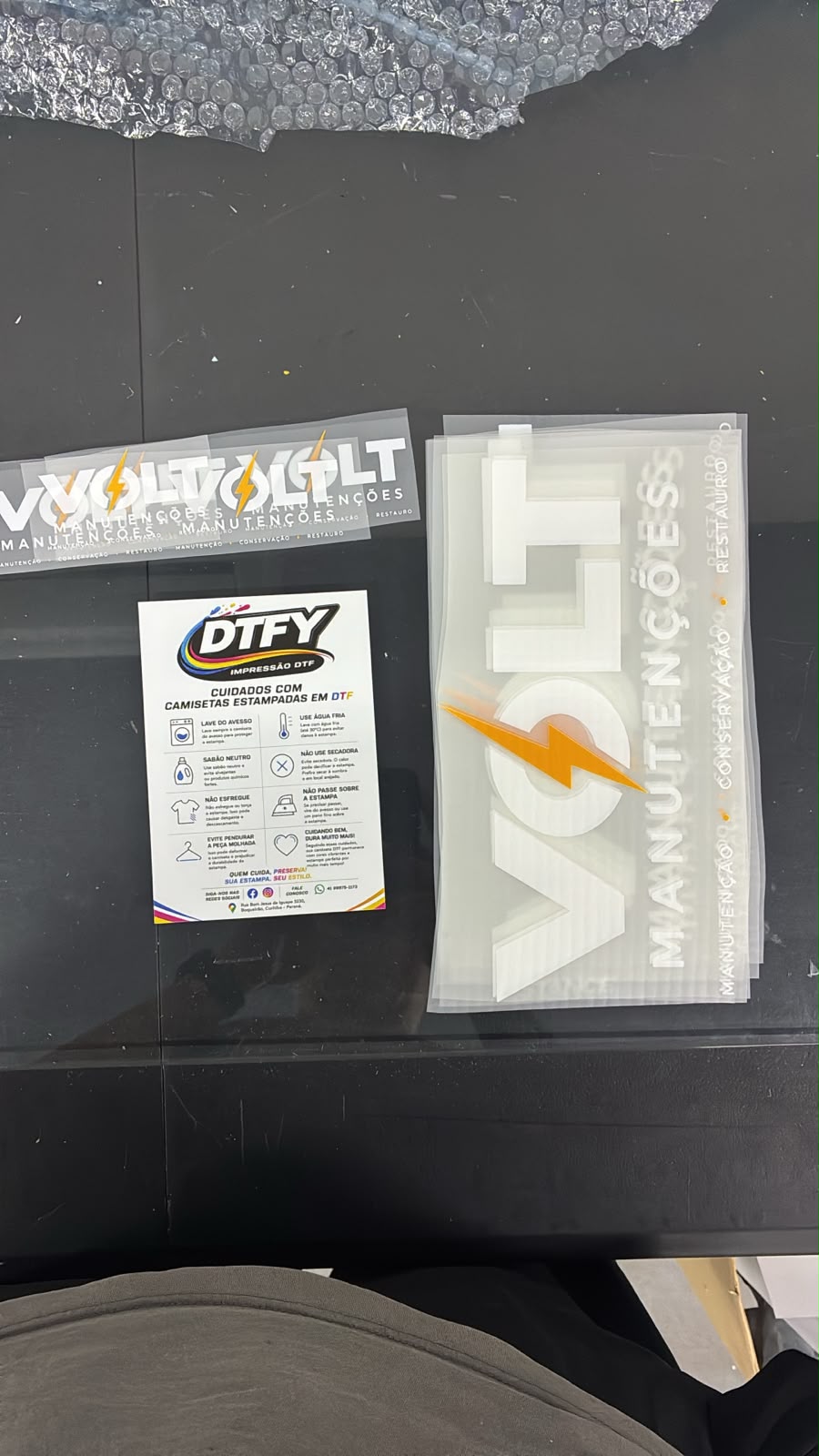 Pedido real de transfers DTF entregue pela DTFY