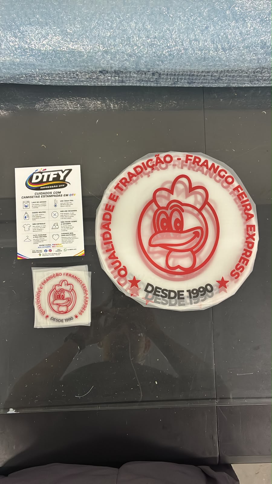 Pedido real de transfers DTF entregue pela DTFY